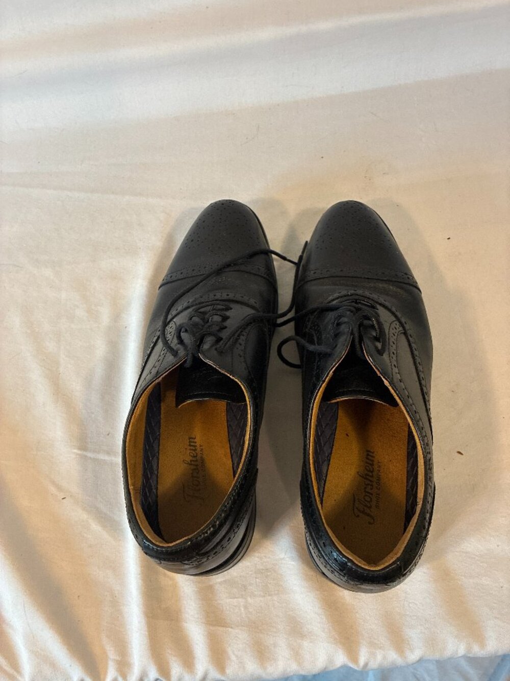 Florsheim Cap Toe Brogue Oxford Shoes Black Leather Men's Size 9W Like New